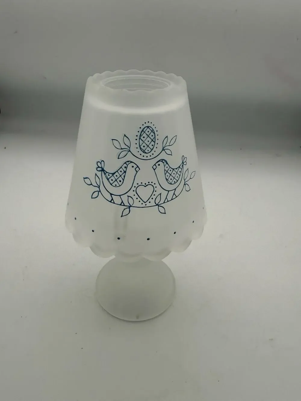 Vtg Fairy Lamp Frosted Glass Candle Holder Blue Birds Cottage Core Dutch FREE SH